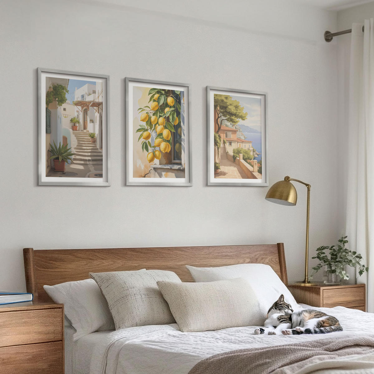 BILDER SET 3er Set - 40x60 cm Silberner Rahmen - Lemon Streets Meerblick - Silberfarben, Kunststoff (40/60cm) - TULUP