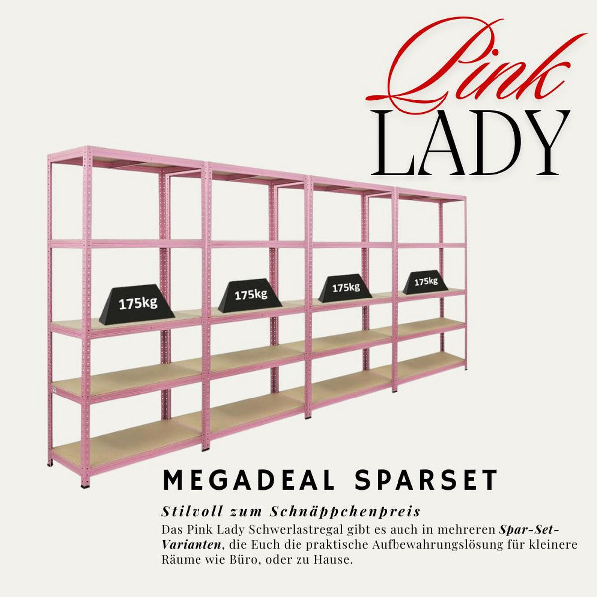SCHWERLASTREGAL Pink Lady 180x90x40cm Fachlast 175 kg 5 Ebenen Pink - Pink, Metall (90/180/40cm) - PROREGAL