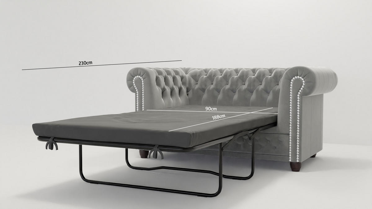 CHESTERFIELD-SOFA 2-sitzer mit Schlaffunktion Nyx Grau Samt - Braun/Grau, Holz/Textil (148/72/86cm) - S-Style Möbel