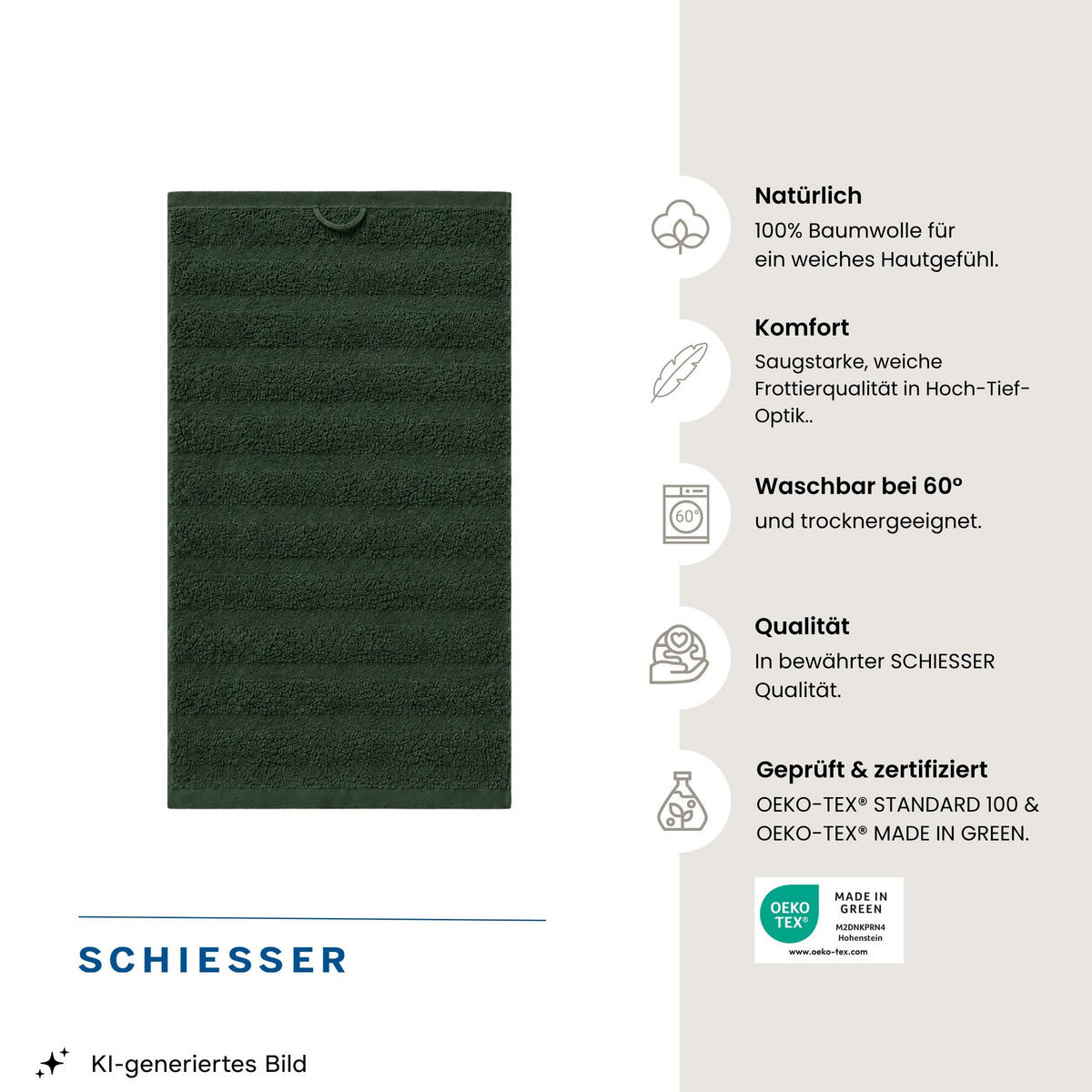 HANDTUCHSET Neapel - 4-teilig - 50x100 cm - Dunkelgrün - Dunkelgrün, Textil (50/100cm) - SCHIESSER