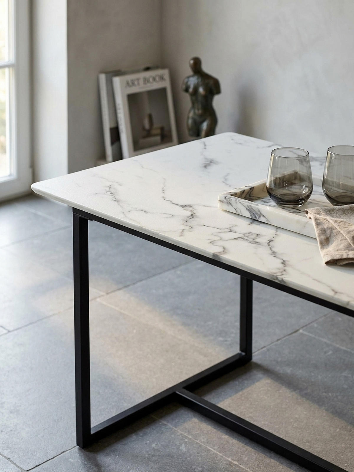 ESSTISCH Marmoroptik Metall Rechteckig Modern Klein, Weiß 160x80x76 cm - Schwarz/Weiß, Holzwerkstoff/Metall (80/160/76cm) - KADIMA DESIGN