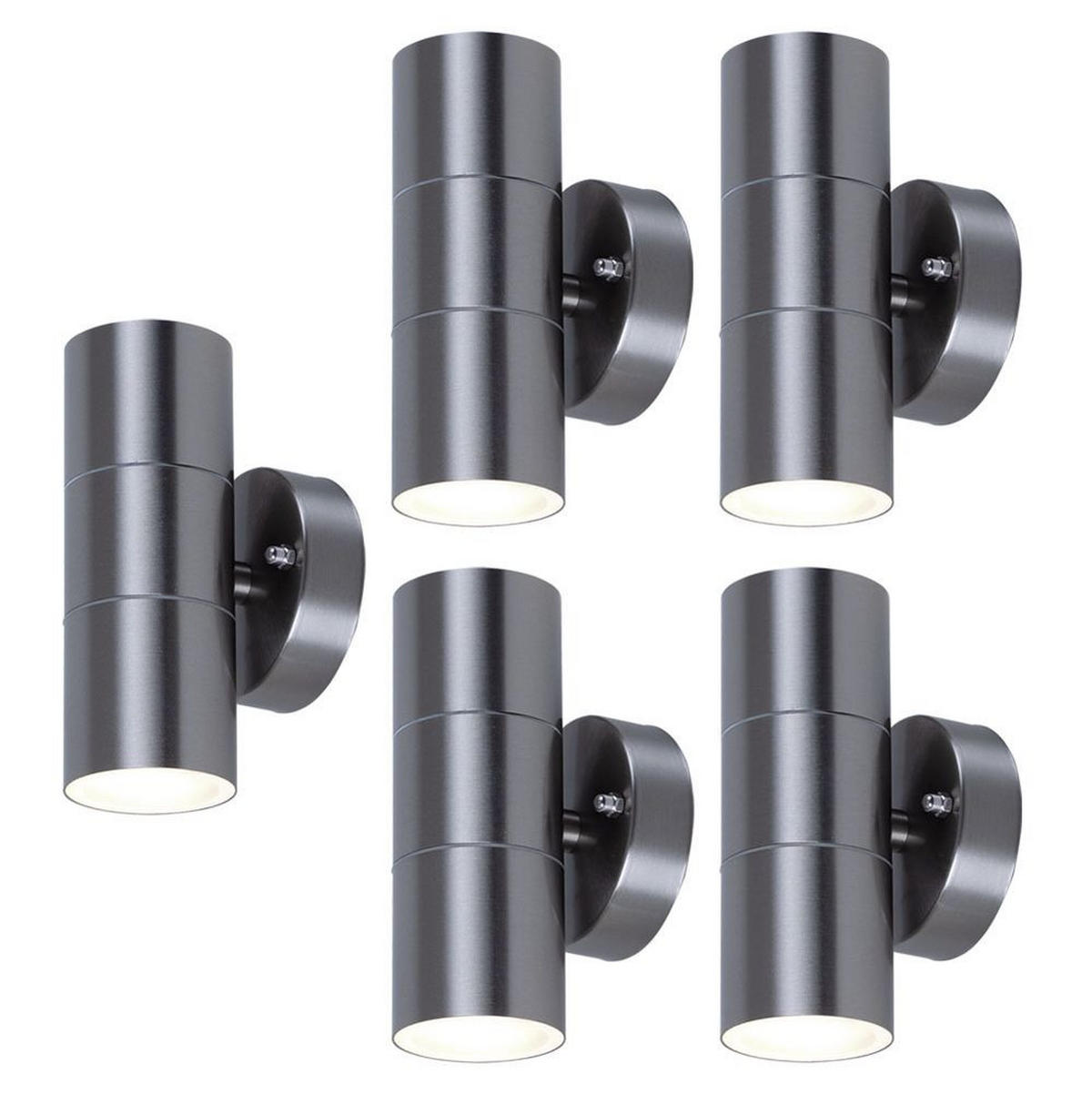 WANDLEUCHTE Edelstahl Silber klar 5er Set - Silberfarben, Glas (6/16/9.3cm)