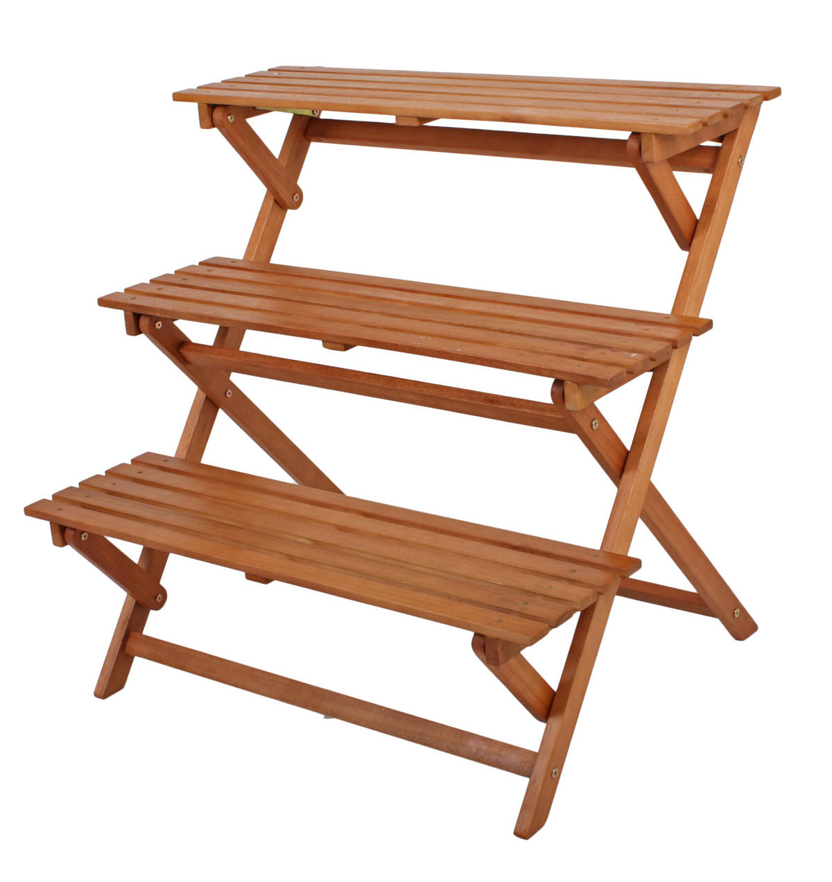 BLUMENTREPPE Rafael 3 Etagen klappbar Eukalyptus Blumenleiter - Naturfarben, Holz (90/86/72cm) - DELUKE