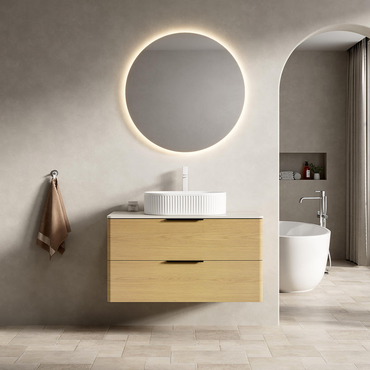 WASCHTISCH Eichefarben/Beige/Weiß 90/46/62.2 cm - Beige, Holz (90/62.2/46cm) - PANGIVO