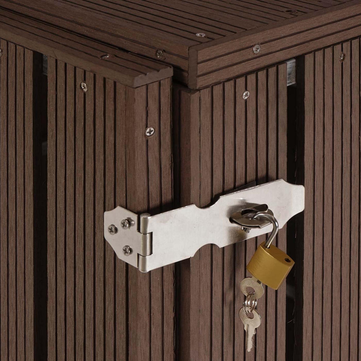 MÜLLTONNENBOX XL 2er-/4er-WPC HxBxT 115x140x100cm Metall Holzoptik erweiterbar Braun - Braun, Metall (140/115/100cm) - PROREGAL