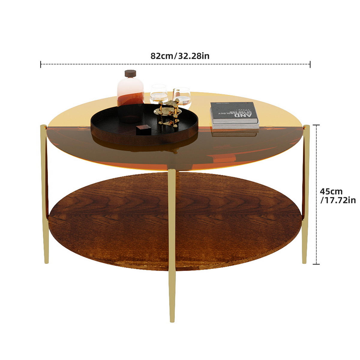COUCHTISCH Gold/Natur, 82/82/45 cm - Goldfarben, Glas (82/82/45cm) - PANGIVO