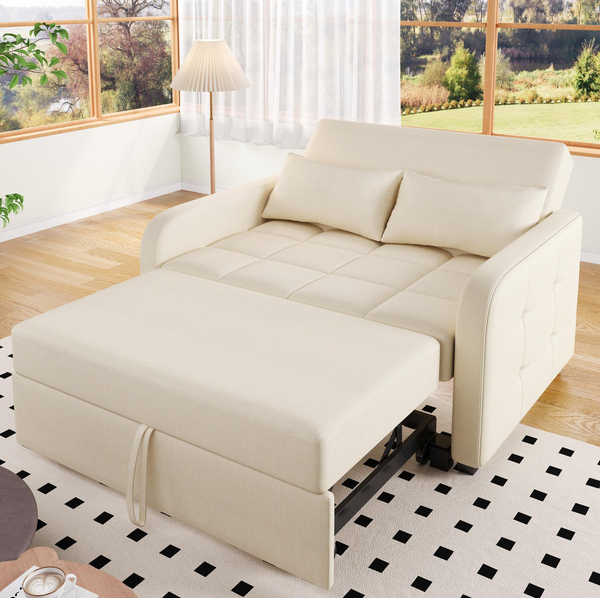 SCHLAFSOFA Klappsofa Baumwolle-Leinen mit verstellbarer Rückenlehne Beige 127/75/94 cm - Beige, Textil (75/94/127cm) - Redom