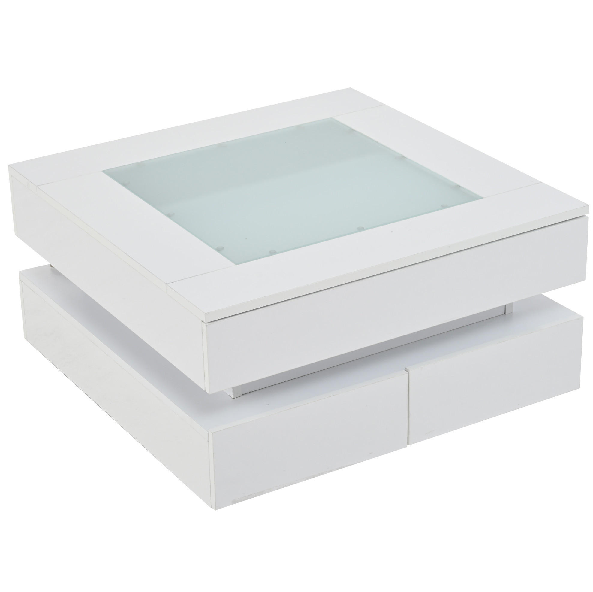 COUCHTISCH 70/70/35 cm mit LED-Beleuchtung, 3 Schubladen und Glastischplatte, Weiß - Weiß, Holzwerkstoff (70/70/35cm) - Modfu