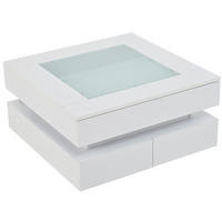 COUCHTISCH 70/70/35 cm mit LED-Beleuchtung, 3 Schubladen und Glastischplatte, Weiß - Weiß, Holzwerkstoff (70/70/35cm) - Modfu