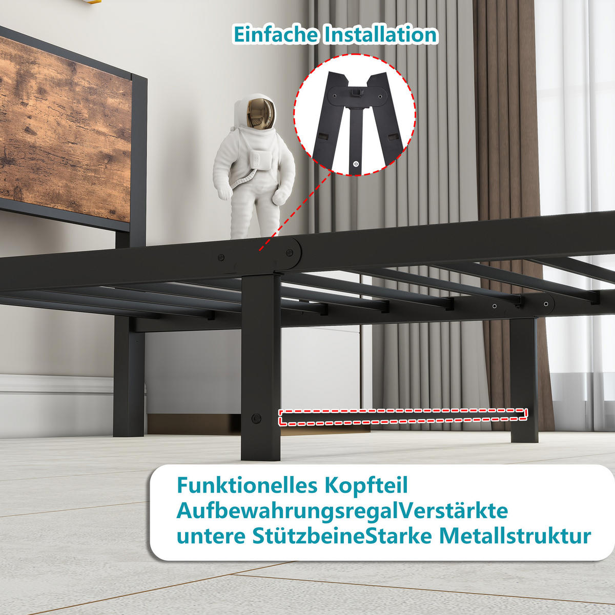 METALLBETT 90x200 cm Stauraum Kopfteil braun - Dunkelbraun, Holzwerkstoff (90/200cm) - LEBENLANG