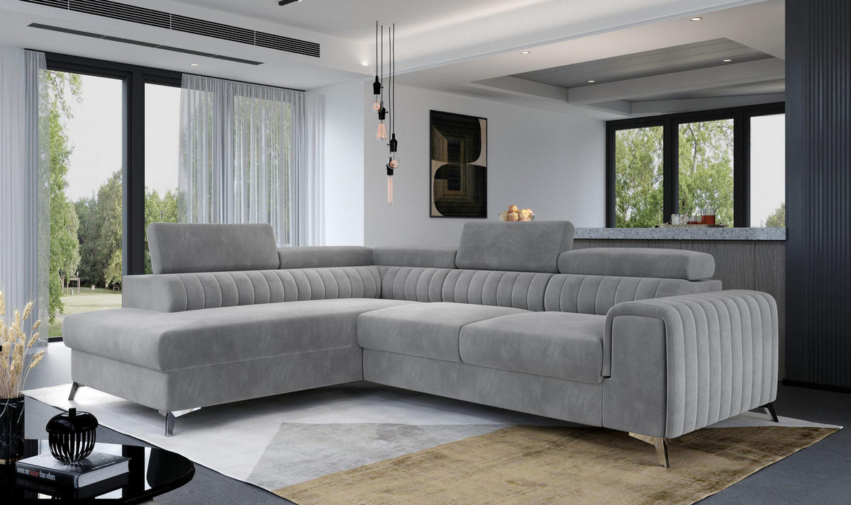 ECKSOFA - OLIVIER (Links, Hellgrau) - Hellgrau/Grau, Textil (275/205cm) - Möblo