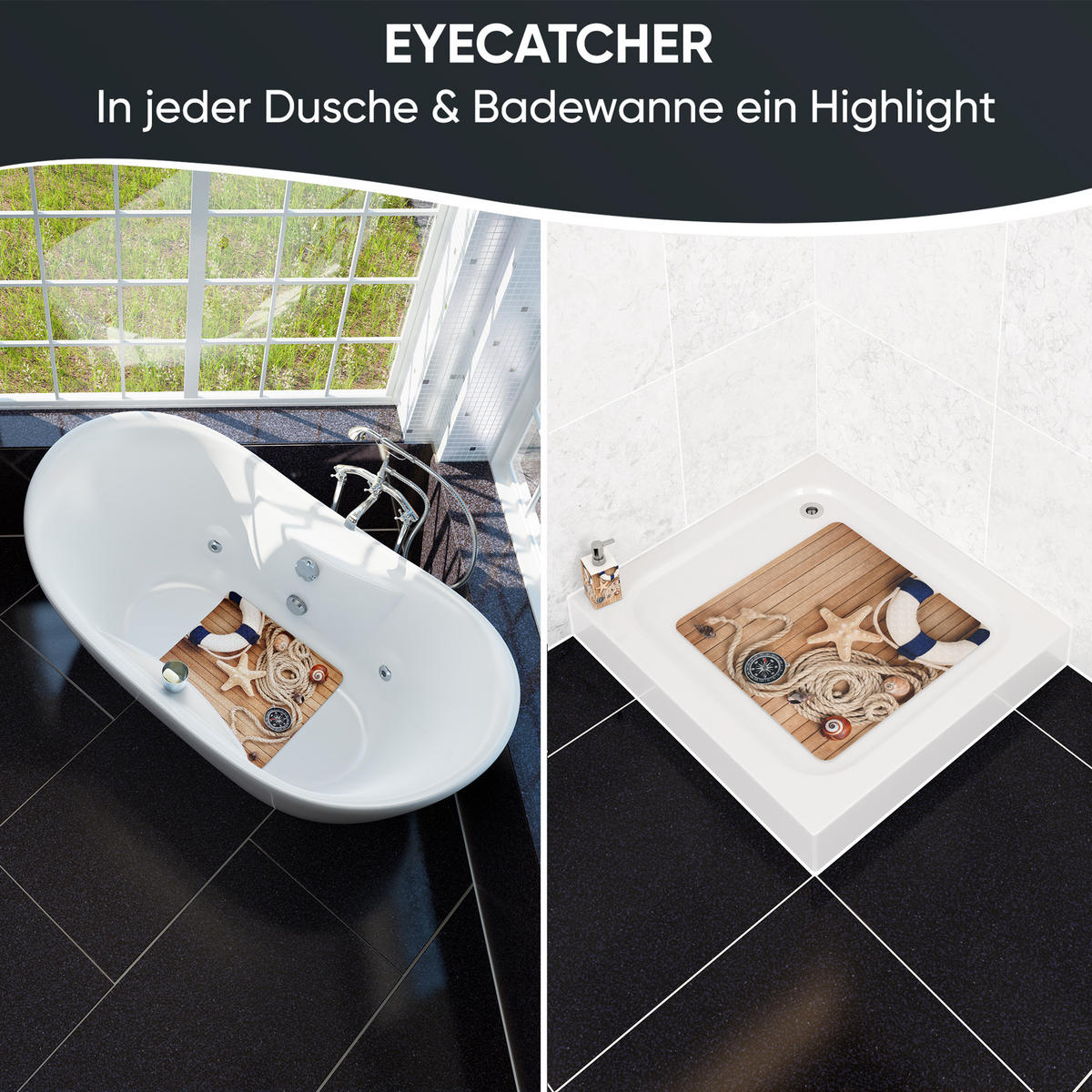 BADEMATTE Maritime - Beige, Kunststoff (53/53cm) - Sanilo