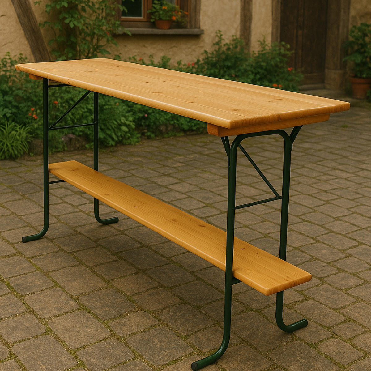 STEHTISCH Mino - 220cm klappbar, Bistrotisch Metall + Holz lackiert, Bartsich mit Fuss-Stütze - Braun, Metall (70/220/110cm) - TPFGarden