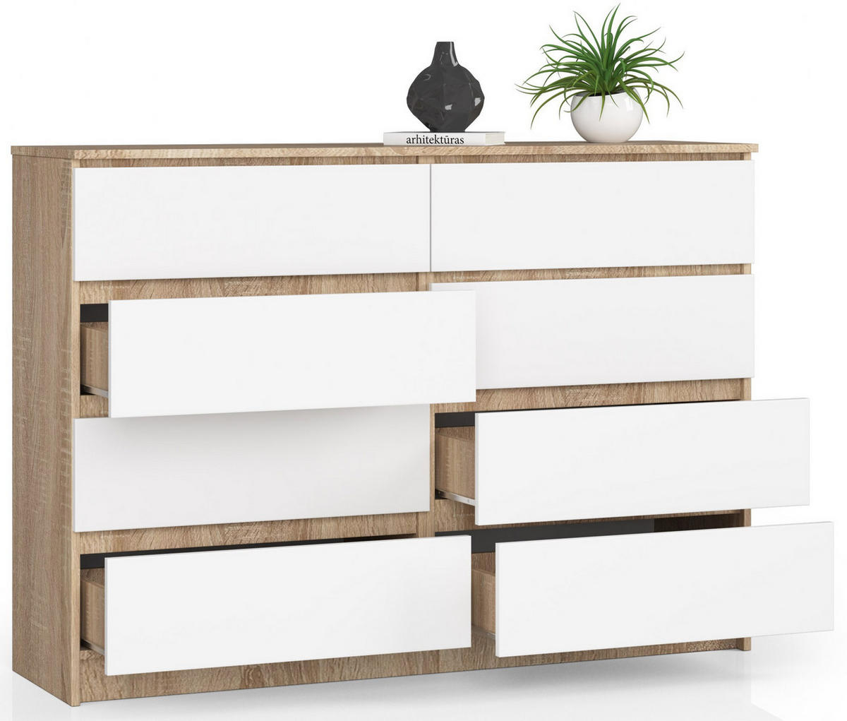 KOMMODE Sonoma Eiche, Weiß 138x40x99 cm - Weiß/Sonoma Eiche, Holzwerkstoff (138/99/40cm) - Akord