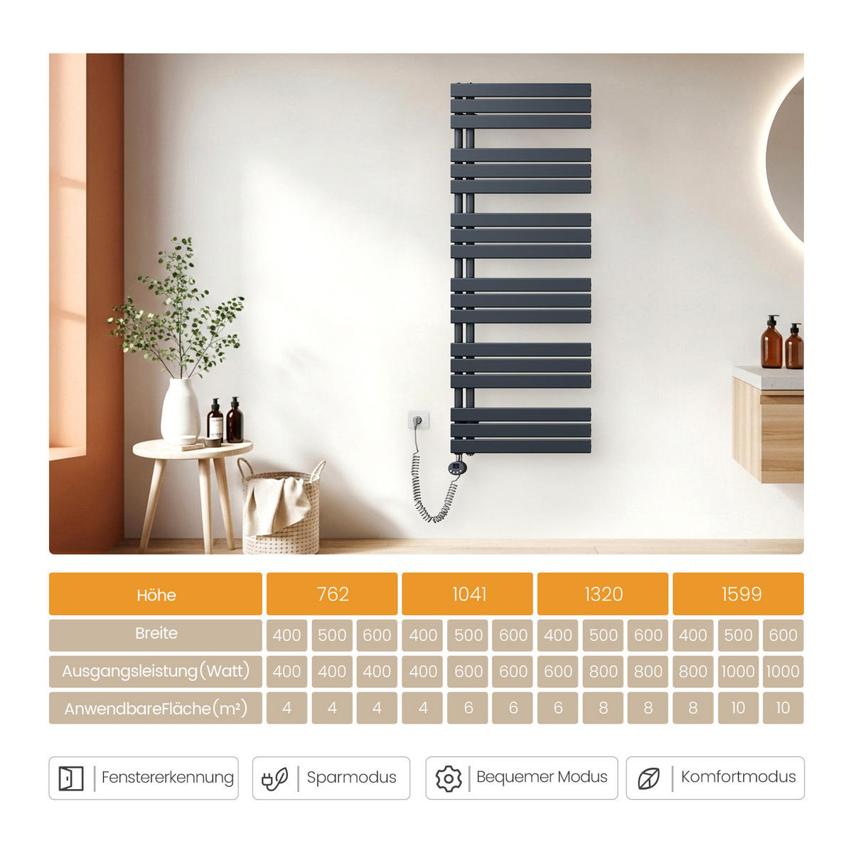 HEIZKÖRPER Elektrisch WLAN Thermostat Anthrazit - Anthrazit, Metall (50/76.2/5.9cm) - EMKE