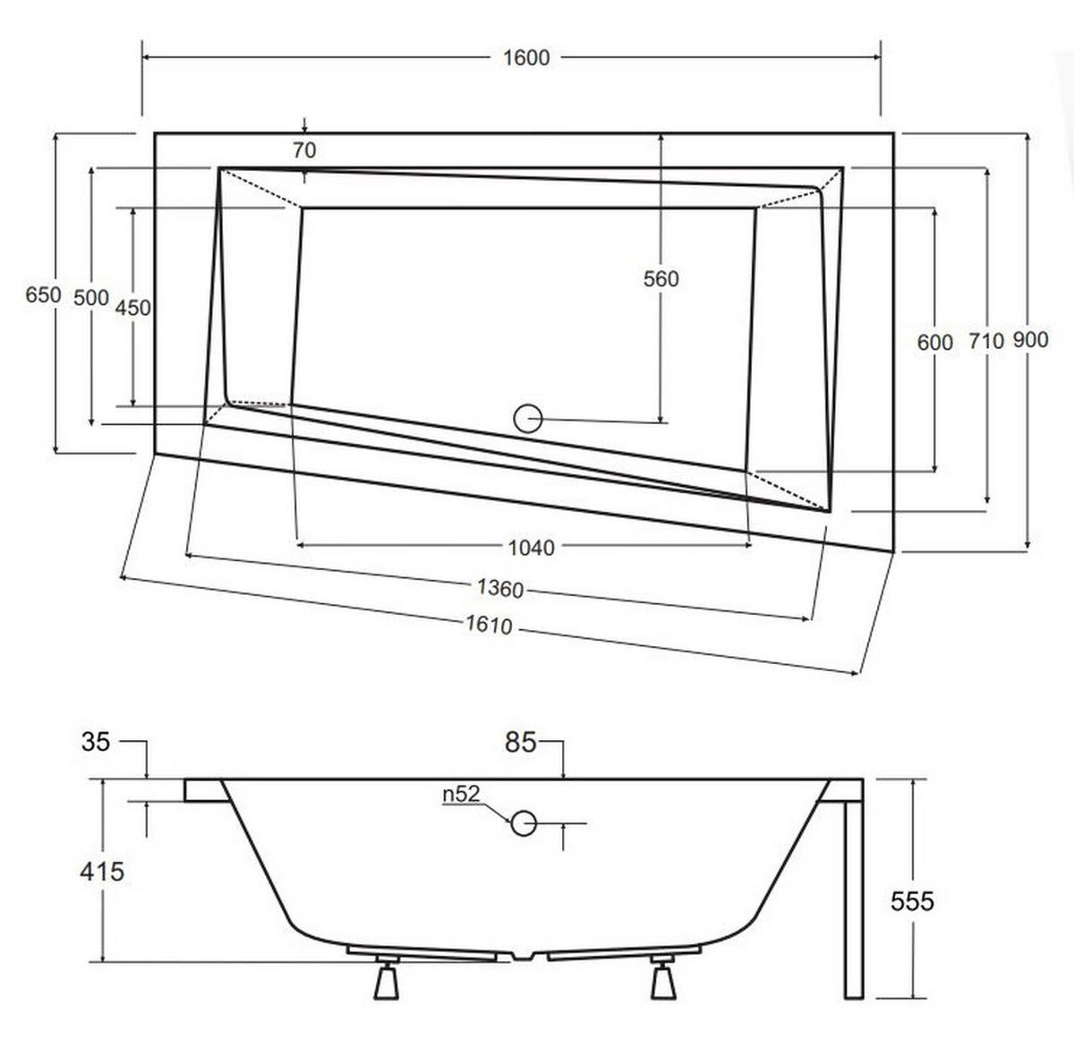 BADEWANNE Eckwanne INTIMA 160/90 Rechts Ablauf Füße + 1 Kopfstütze + Ablage - Weiß, Kunststoff (90/55.5/160cm) - bad land