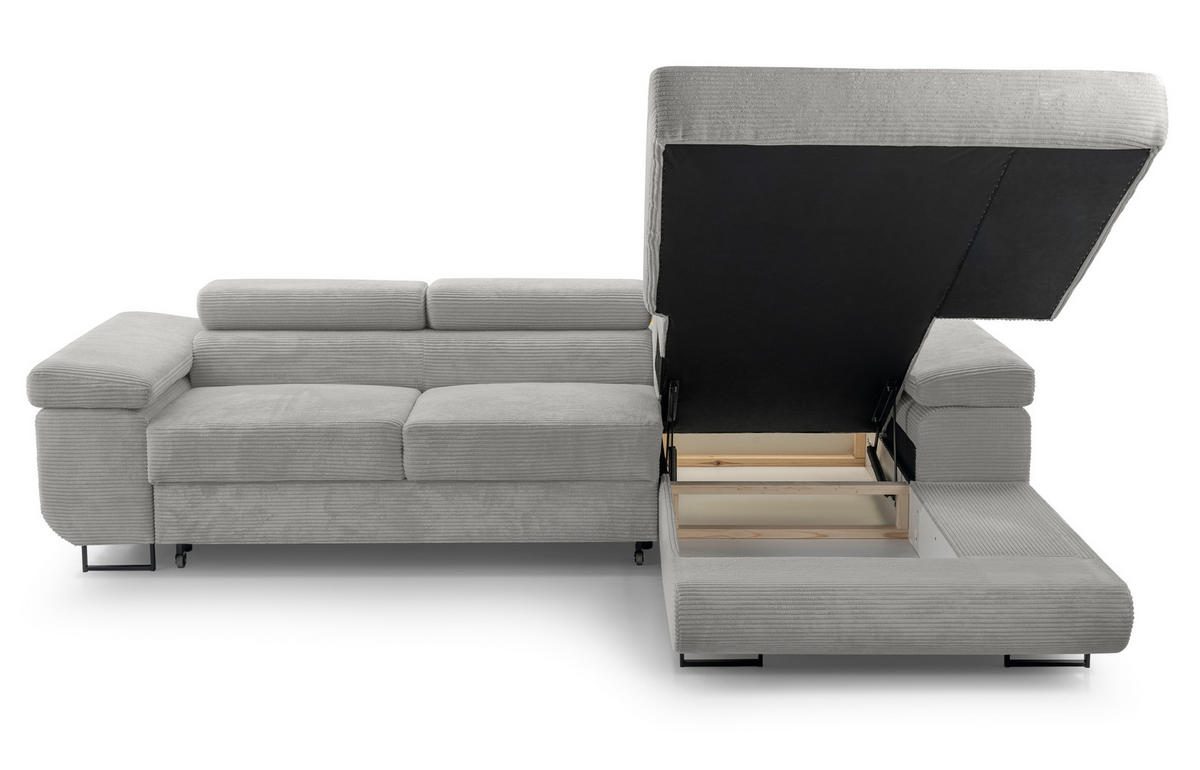 ECKSOFA L Form Arborio Hellgrau 280/203/90 cm Rechts mit Schlaffunktion - Hellgrau/Schwarz, Textil/Metall (280/203cm) - AX Living