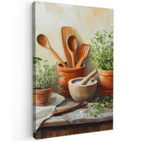 LEINWANDBILD Töpfe - Kräuter - Holz 90x140 cm - Terracotta, Textil (90/140cm) - MuchoWow