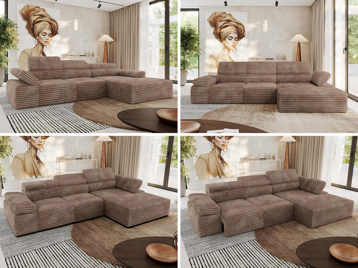 ECKSOFA RILASSO L Braun Cord - rechts - Schwarz/Braun, Kunststoff/Textil (174/296cm) - MKS