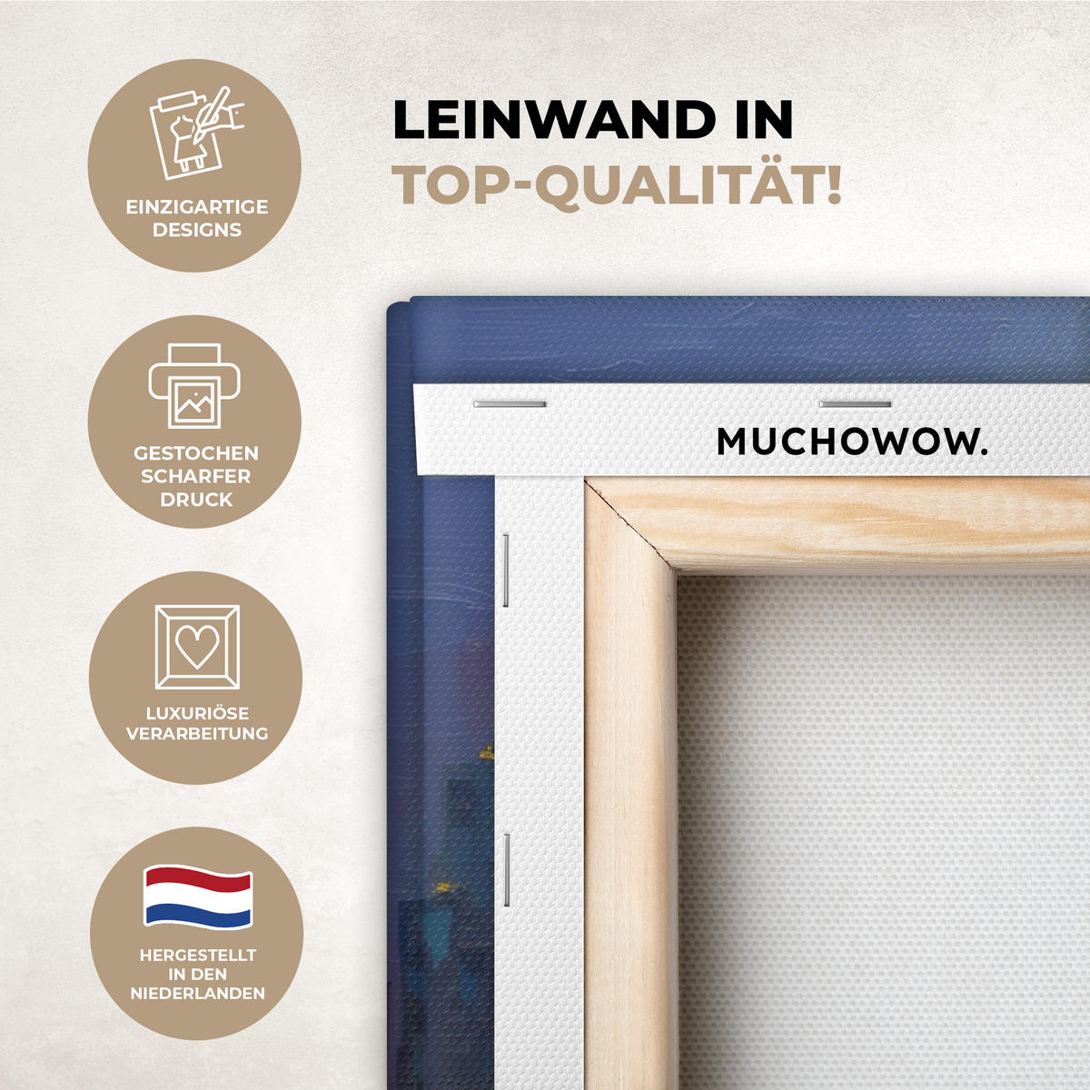 LEINWANDBILD Skyline - Pinselstriche - Dunkelblau - Leuchtend Wandbilder 80x60 cm - Blau, Textil (80/60cm) - MuchoWow