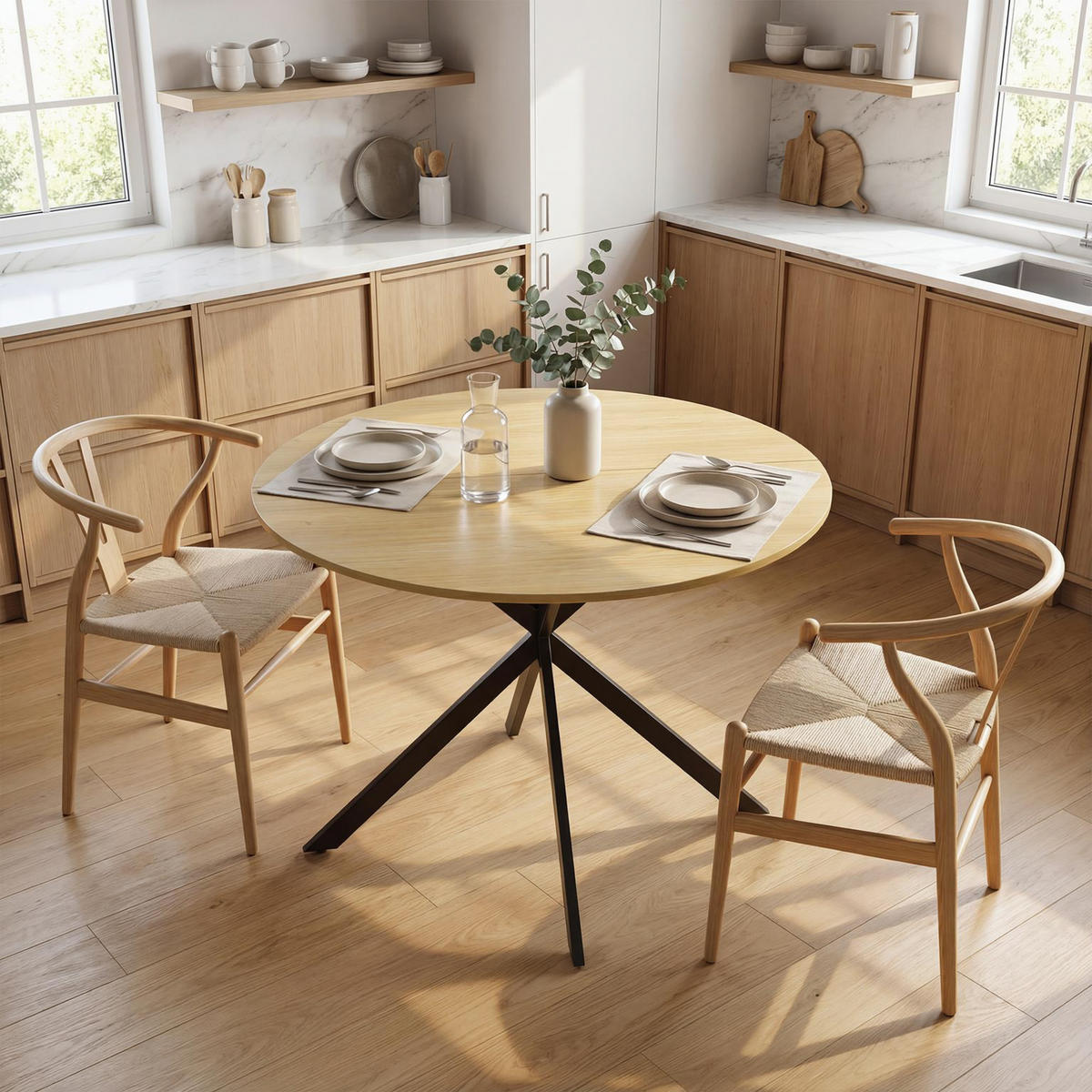 ESSTISCH Spanplatte Stahl Eiche - Eichefarben, Metall (100/100/75cm) - HOMCOM