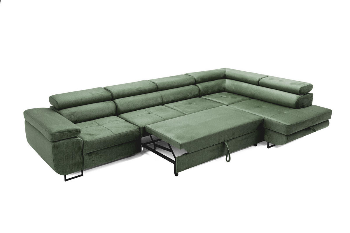 ECKSOFA WILD MAXI Rechts Dunkelgrün - Chromfarben/Dunkelgrün, Holz/Textil (203/350cm) - Muffo
