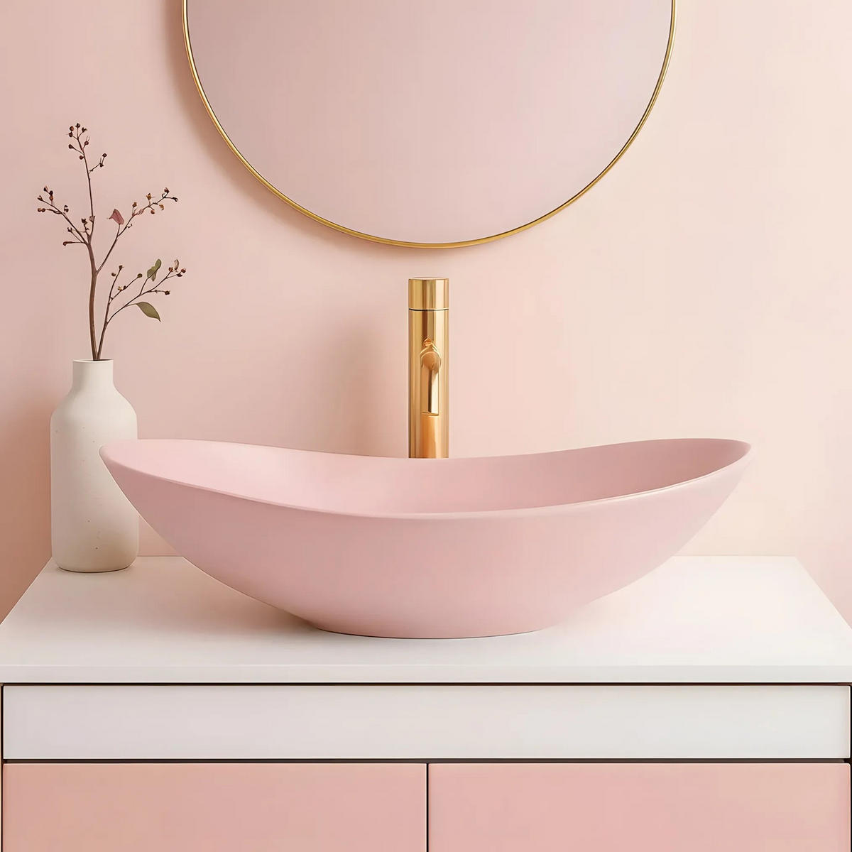 AUFSATZWASCHBECKEN Rea Royal Powder Pink Matt - Pink, Keramik (35.5/15.5/61.5cm) - REA