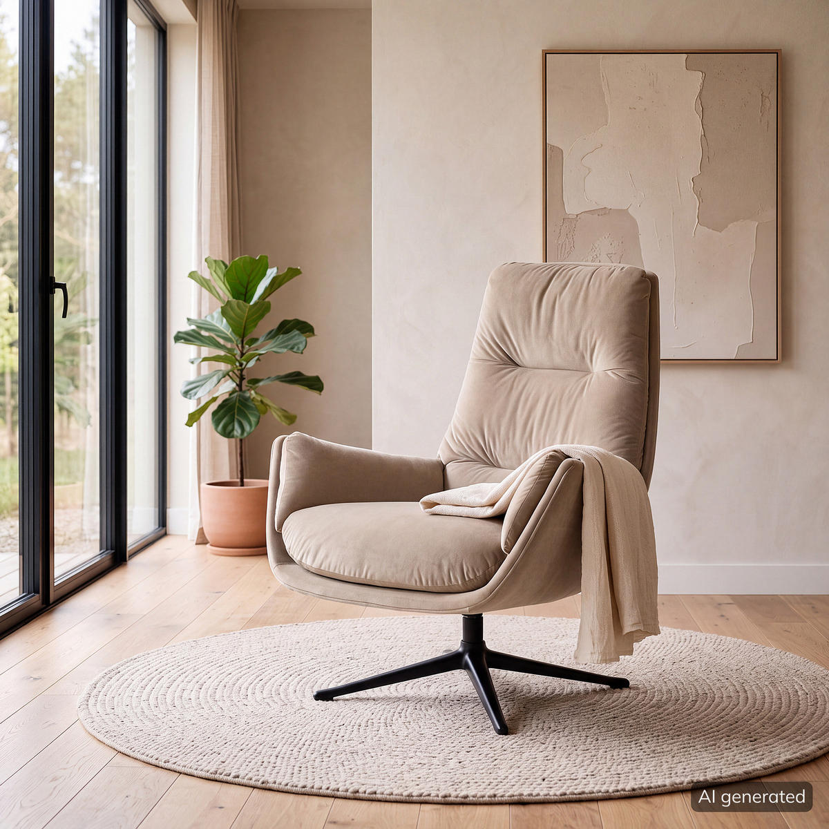 SESSEL mit Kreuzfuß - Beige/Schwarz, Textil/Metall (83/95/97cm) - home24