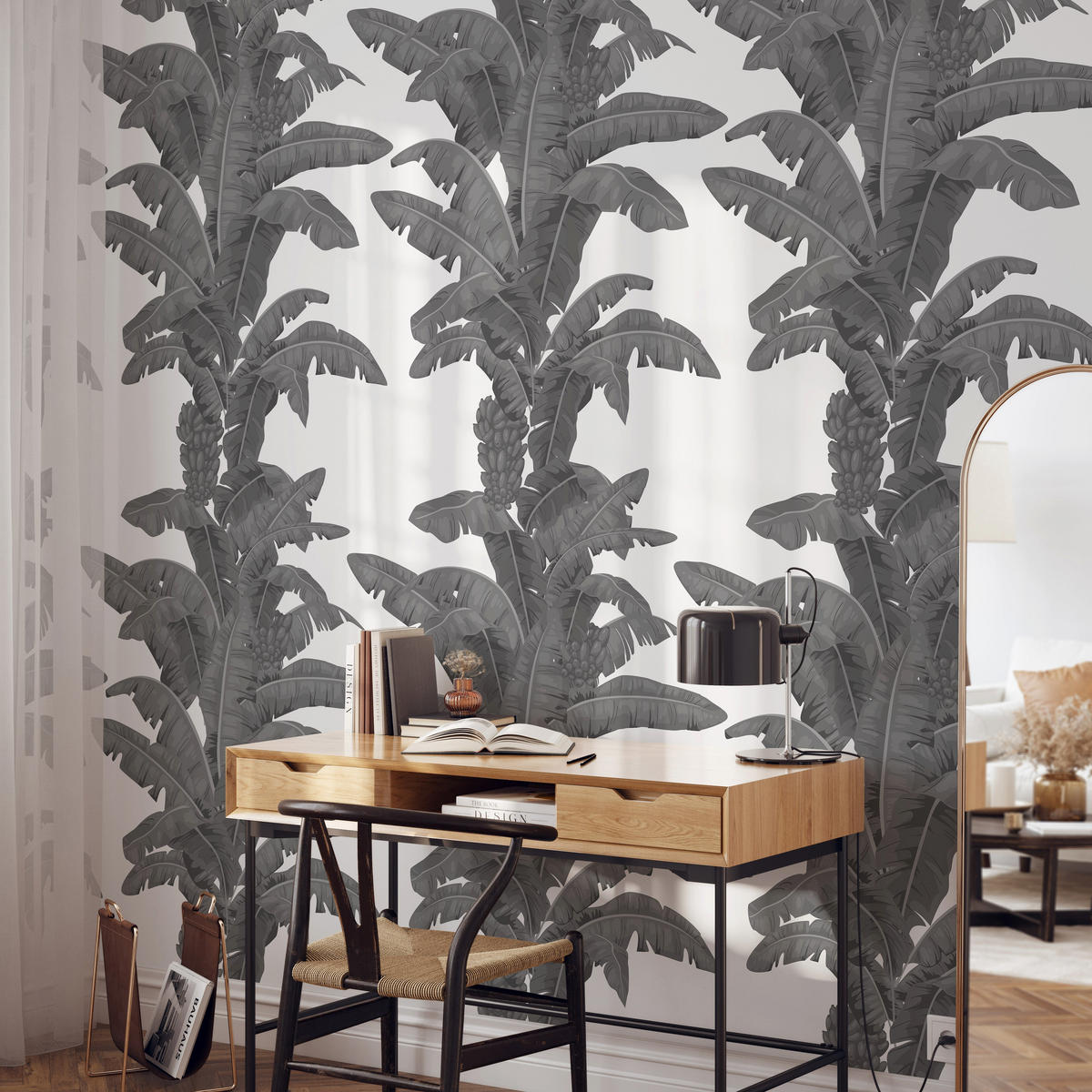 TAPETE Palmen aus echtem Papier, 200x280cm, 8 Bögen - Schwarz, Papier (200/280cm) - WALLPAPERS4BEGINNERS