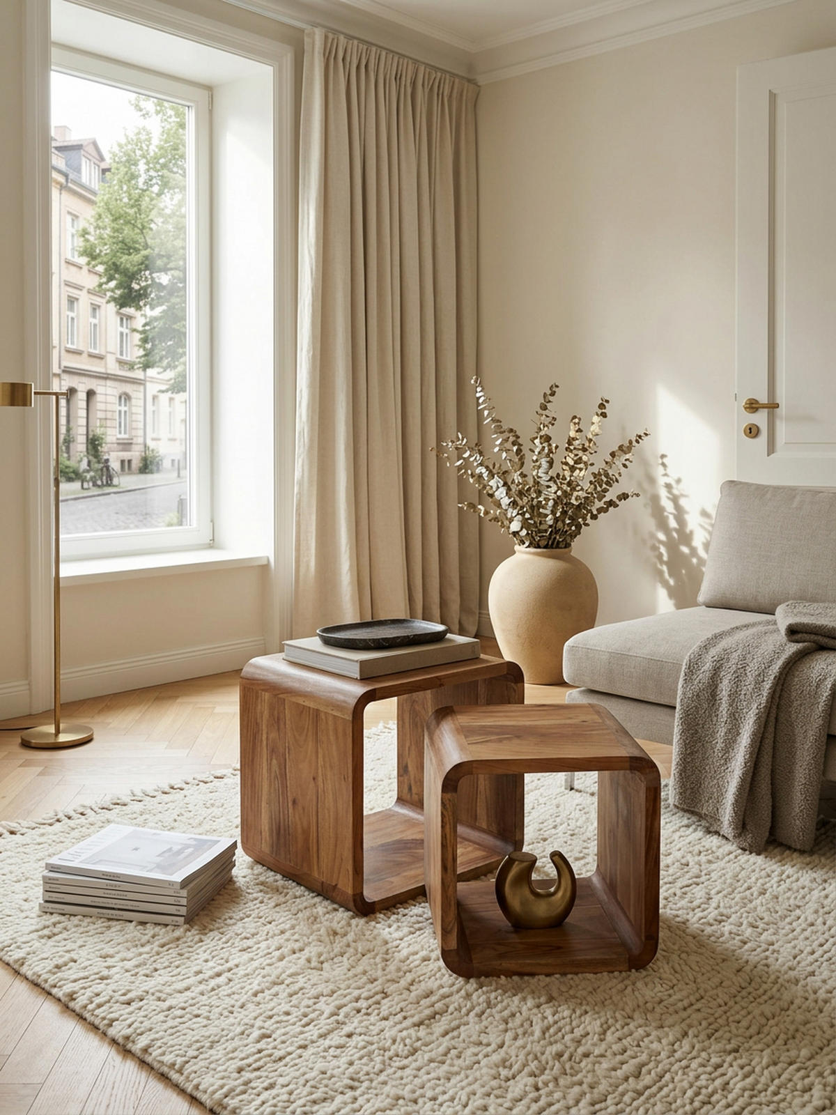 BEISTELLTISCH Set – 2-teilig Akazie Massivholz handgefertigt - Beige/Braun, Holz (36/43/43cm) - KADIMA DESIGN