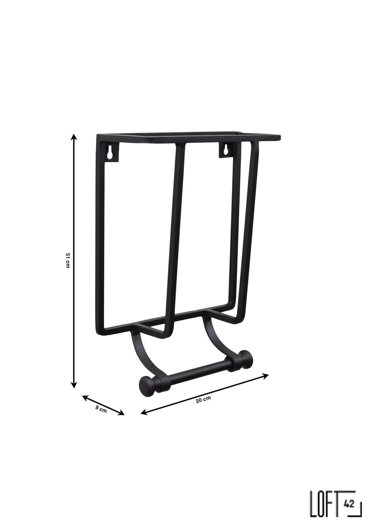 TOILETTENPAPIERHALTER Tissu Schwarz - Schwarz, Metall (23/30/9cm) - LOFT42