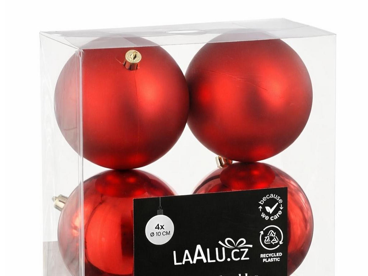 WEIHNACHTSKUGEL-SET bunt 4 Stück, 10 cm, Kunststoff - Rot, Kunststoff (30/15/30cm) - LAALU