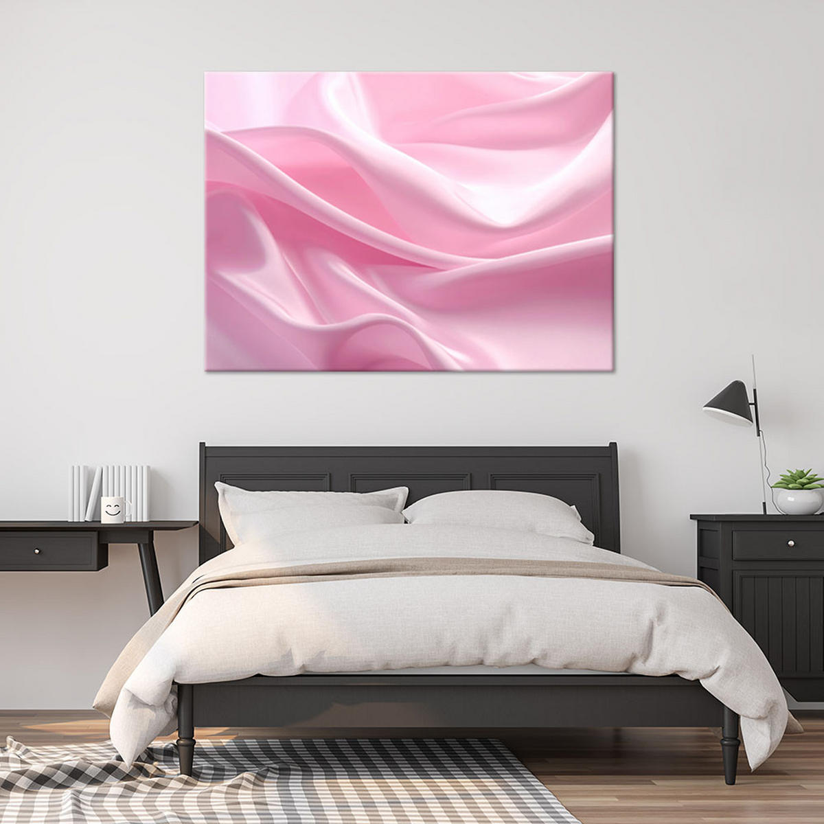 LEINWANDBILD, Abstrakte rosa Wellen mit Satinstruktur - Rosa, Textil (45/30cm) - Feeby