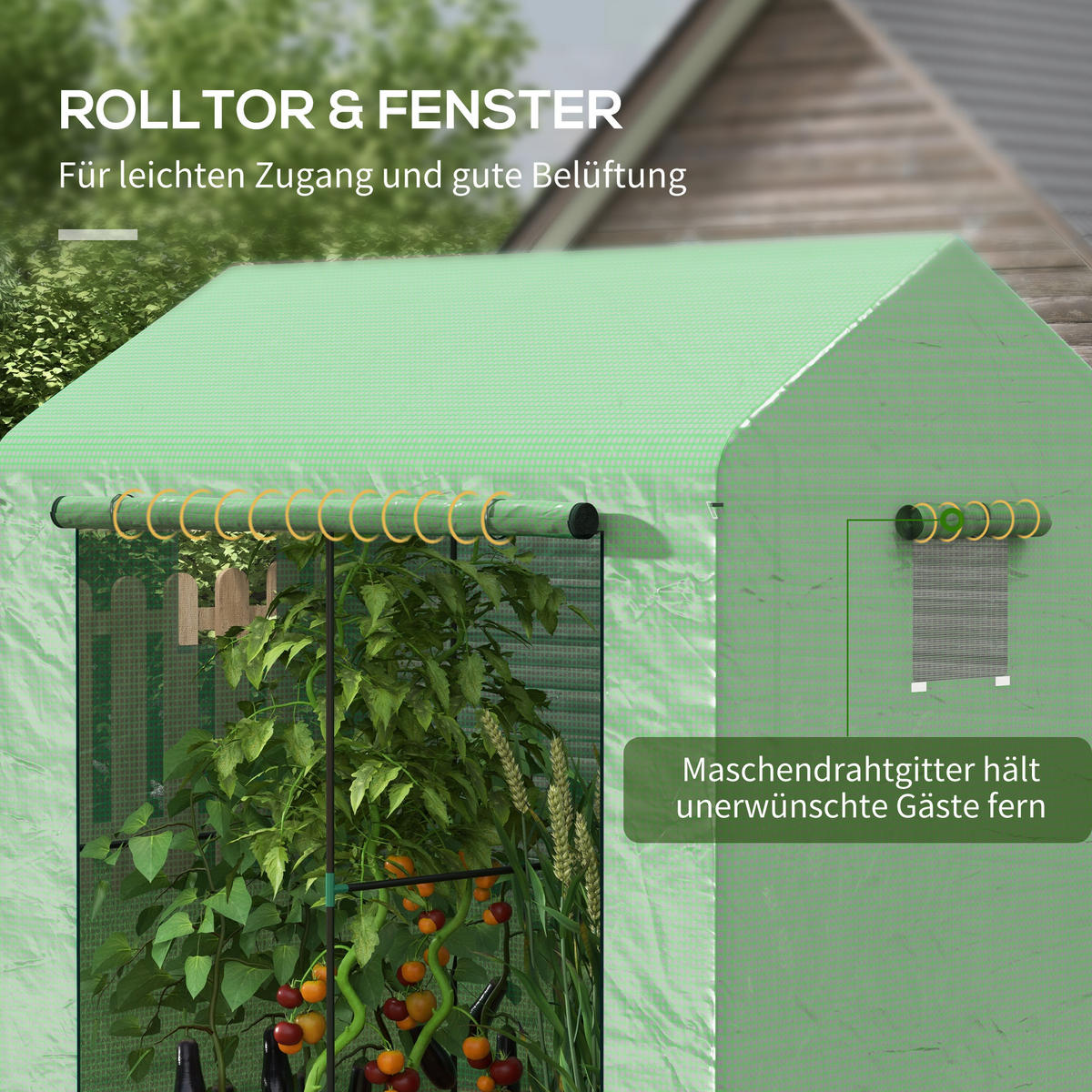 FOLIENGEWÄCHSHAUS, Grün, Stahl, PE - Grün, Kunststoff (140/200/200cm) - Outsunny