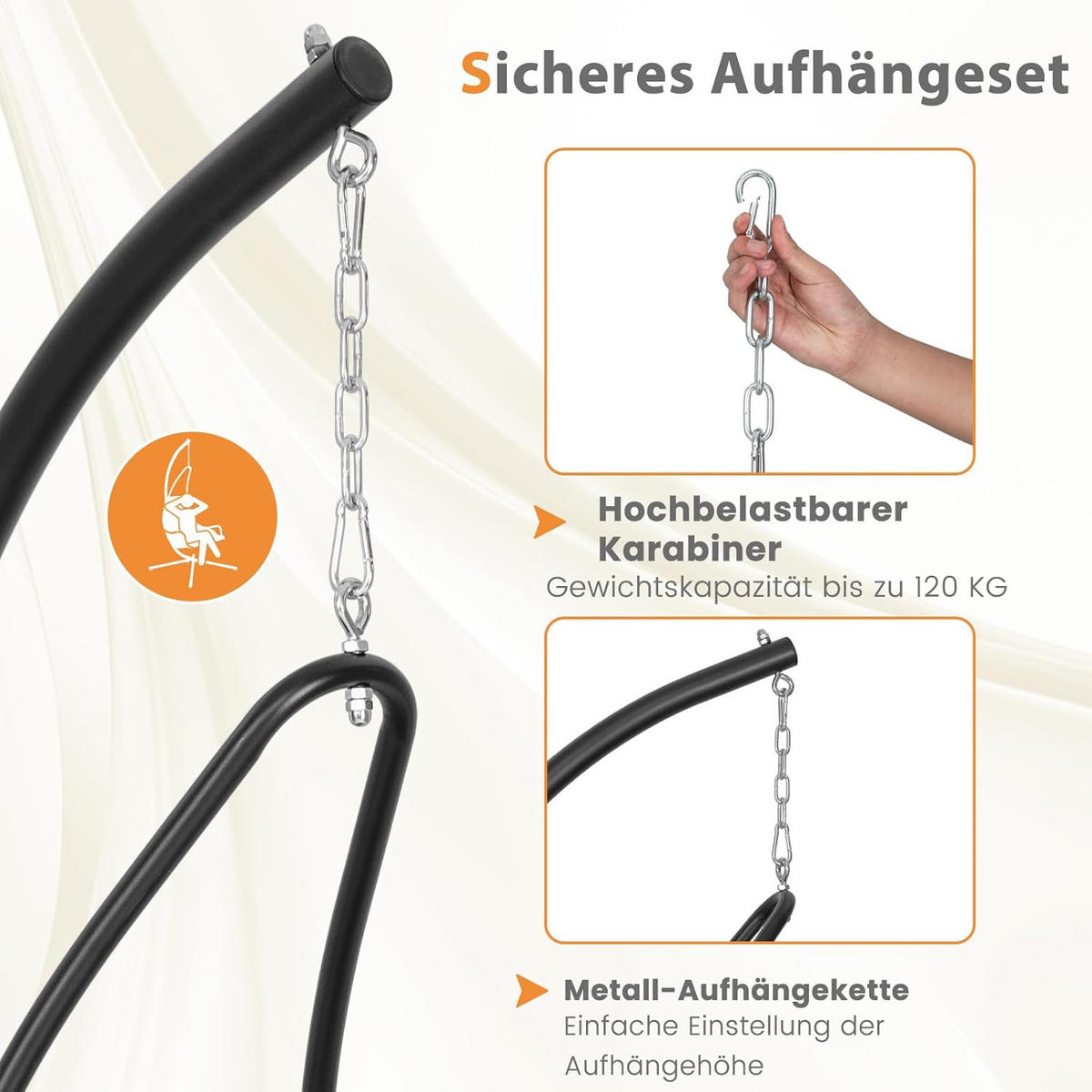 HÄNGESESSEL Beige - Beige, Metall (105/251/101cm) - COSTWAY