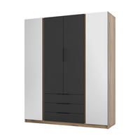KLEIDERSCHRANK Nehir Eiche Evoke/Schwarz 200 cm - 4T3S Modern mit Schubladen und 2 Spiegeln außen - Eichefarben/Schwarz, Holzwerkstoff/Kunststoff (200/239/61.9cm) - AX Living