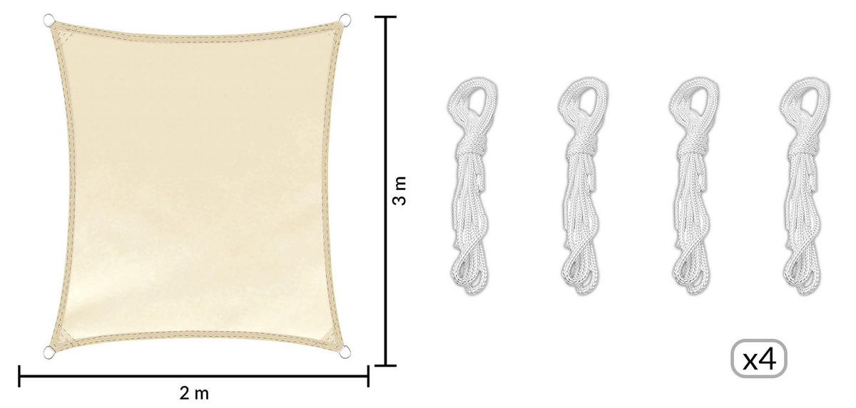 SONNENSEGEL Wasserdicht Rechteckig Beige 3x2m - Beige, Textil (300/200cm) - KRUMAD