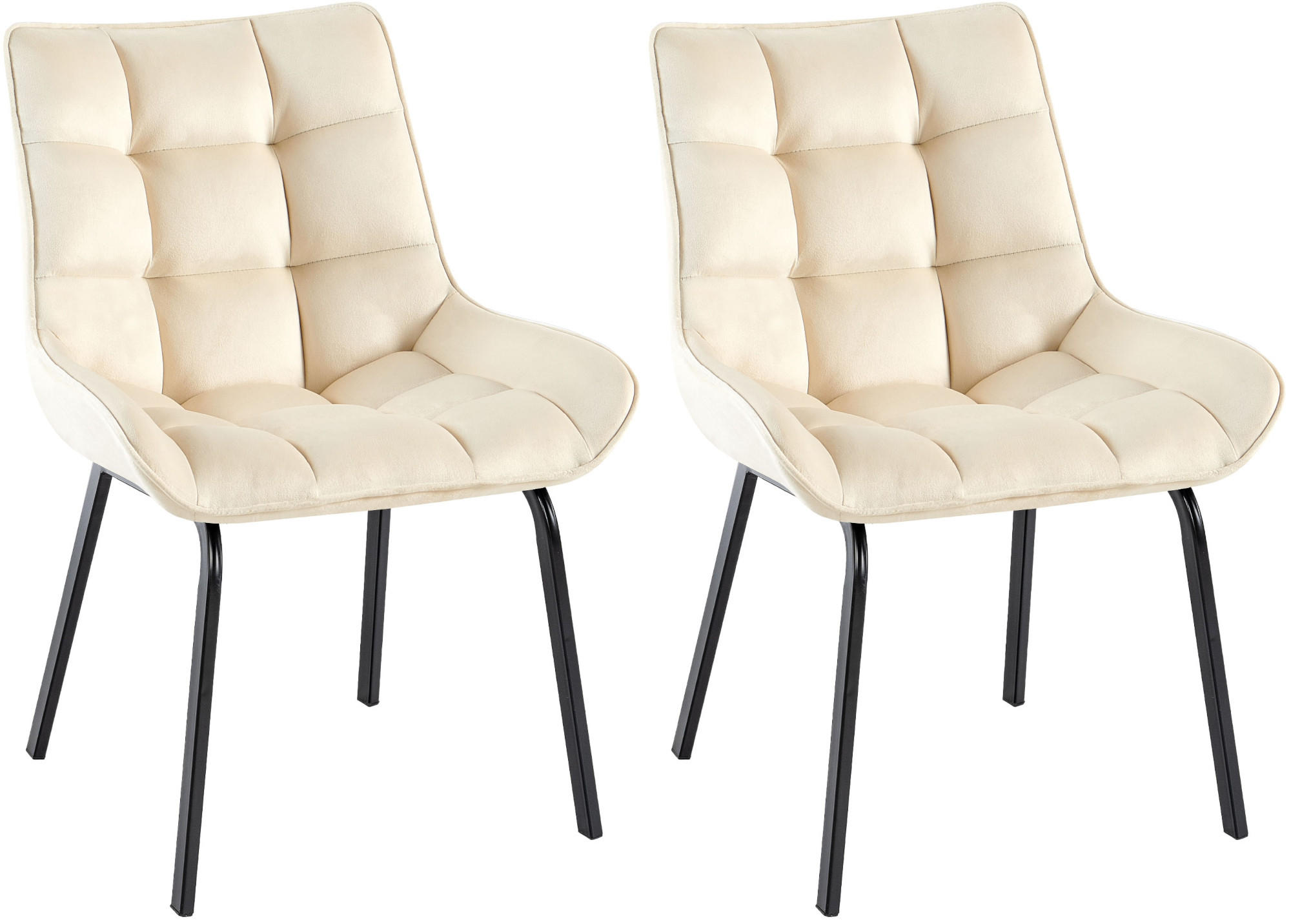 STUHL 2er Set Samt Creme - Creme/Schwarz, Textil/Metall (58/84/57cm) - CLP