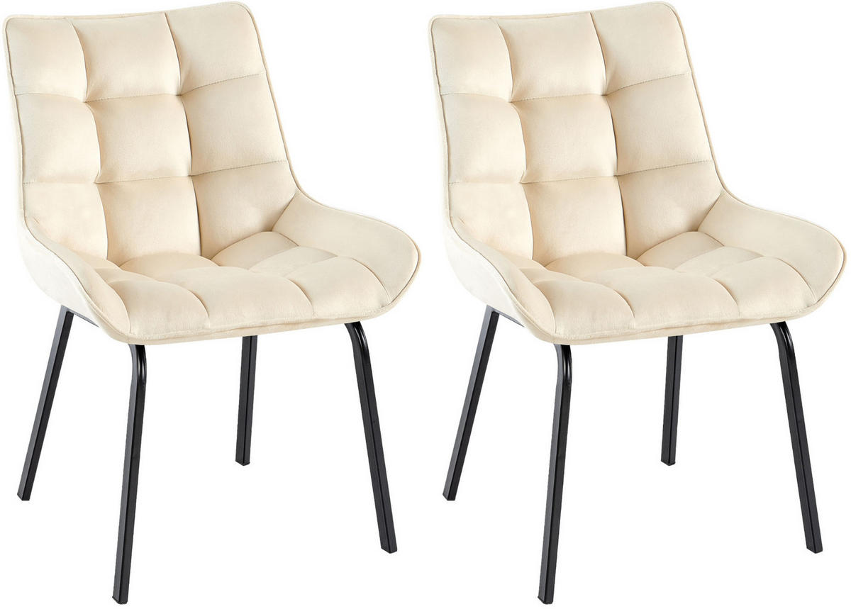 STUHL 2er Set Samt Creme - Creme/Schwarz, Textil/Metall (58/84/57cm) - CLP
