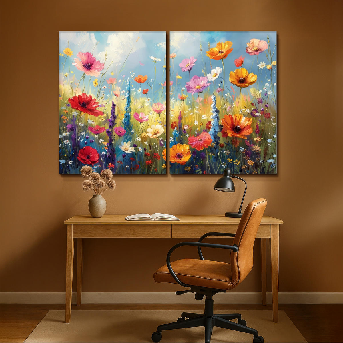 LEINWANDBILD 2er Set Blumen - Frühling - Farbenfroh - Sommerlich 180x120 cm - Orange, Textil (180/120cm) - MuchoWow