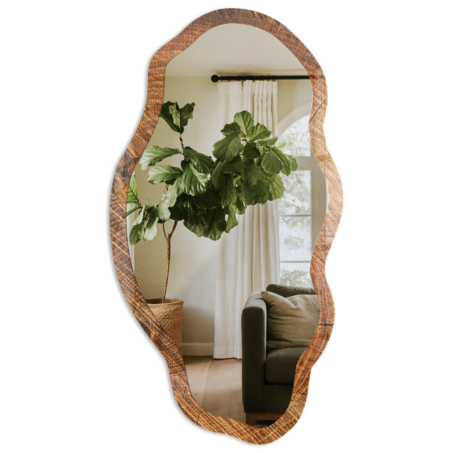 SPIEGEL 90x45 cm asymmetrisch mit Druck - Holzkonstruktion - Transparent, Glas (45/90/0.4cm) - TULUP