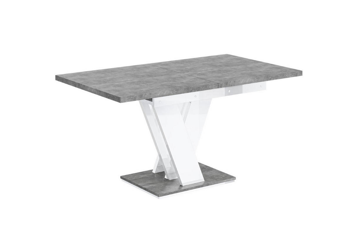 ESSTISCH ausziehbar 120 -160x80x75 cm - Betonoptik / Hochglanz Weiß - ASIV - Grau, Holzwerkstoff (120/80/75cm) - ALTDECOR