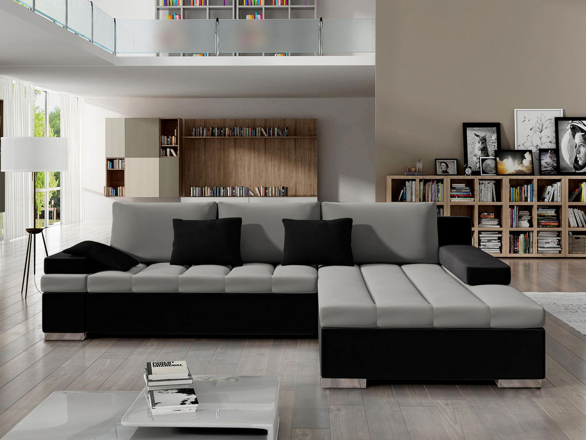 ECKSOFA Bangkok, Seite: Rechts - Silberfarben/Hellgrau, Holz/Textil (310/175cm) - MIRJAN24