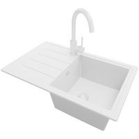 GRANITSPÜLE Kopenhagen Easy, 2-er set Alles Weiß 70/44 cm 1 Becken + Küchenarmatur 32/20 cm + Ablauf-Set ab 45er Unterschrank - Weiß, Kunststoff (70/20/44cm) - Primagran