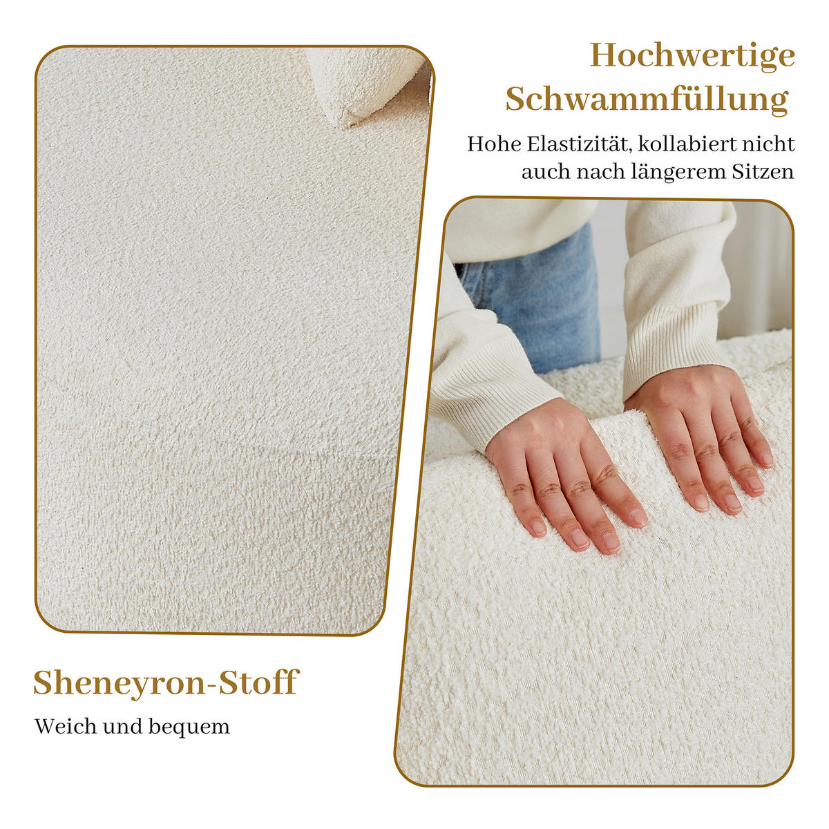3-SITZER SOFA Geschwungenes Modulares Chenille Cashew - Beige, Textil (223/79/109cm) - Urban Meuble
