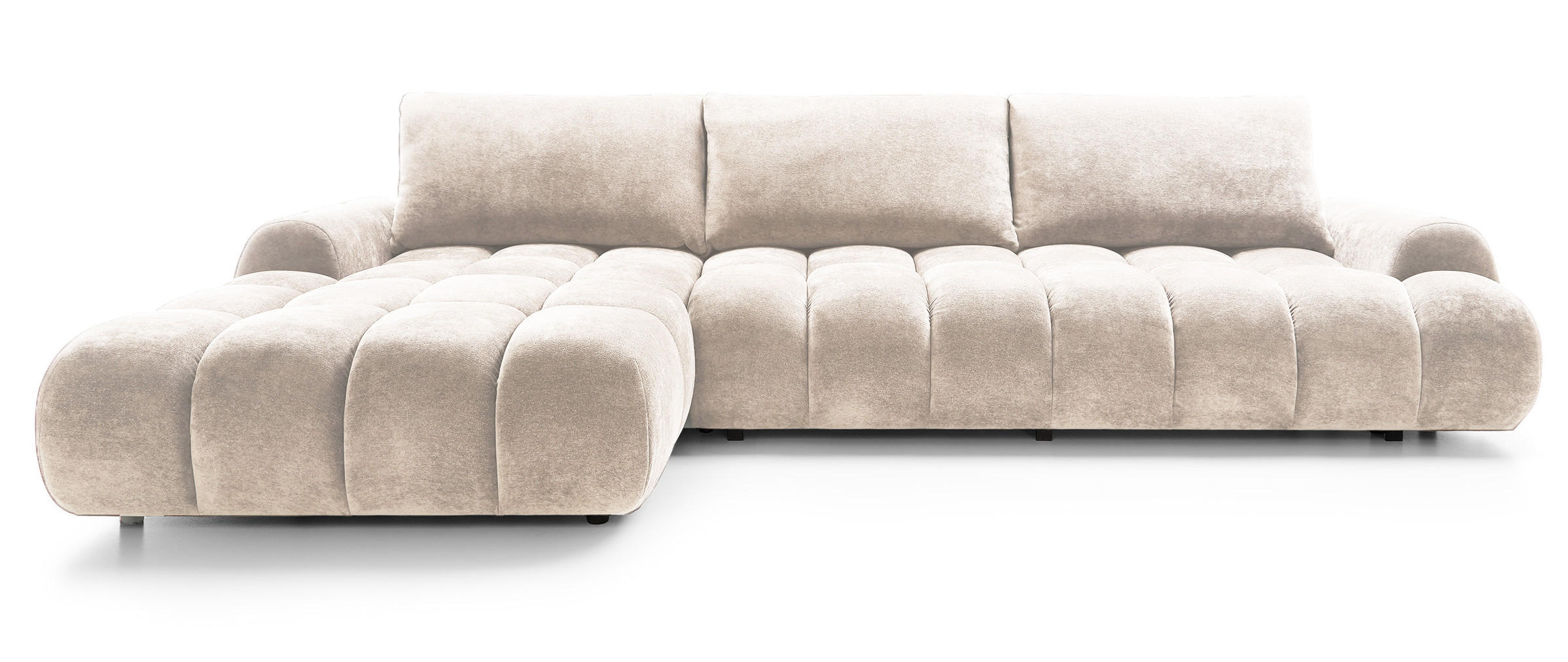 ECKSOFA 340 cm Valerio II, Schlaffunktion, Bettkasten, Links, Vanille - Ecru, Holz (340/177cm) - Emporius