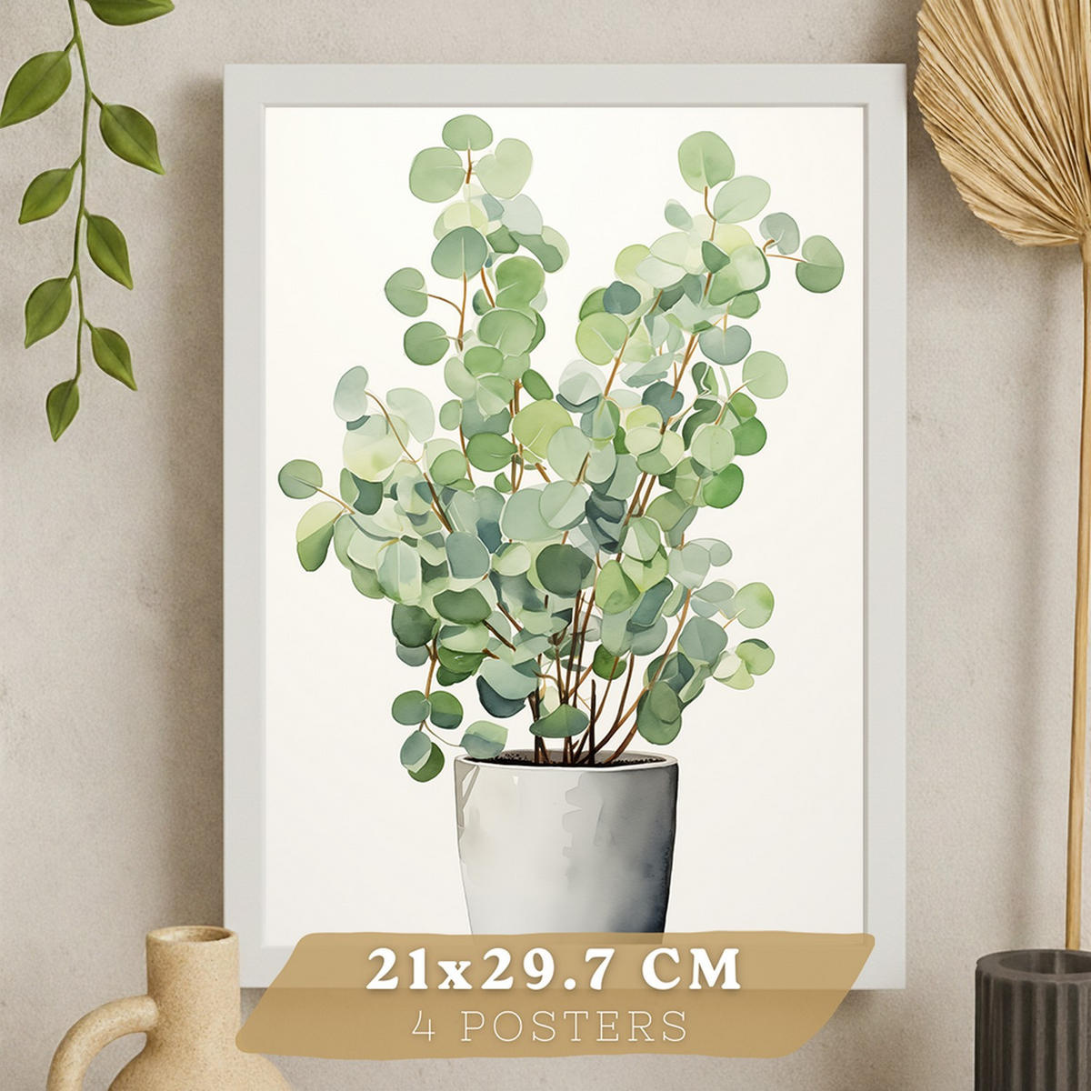 PLAKAT Sada 4 Květinové A3 Bílý rám - bílá, papír (29.7/1/42cm) - Nacnic