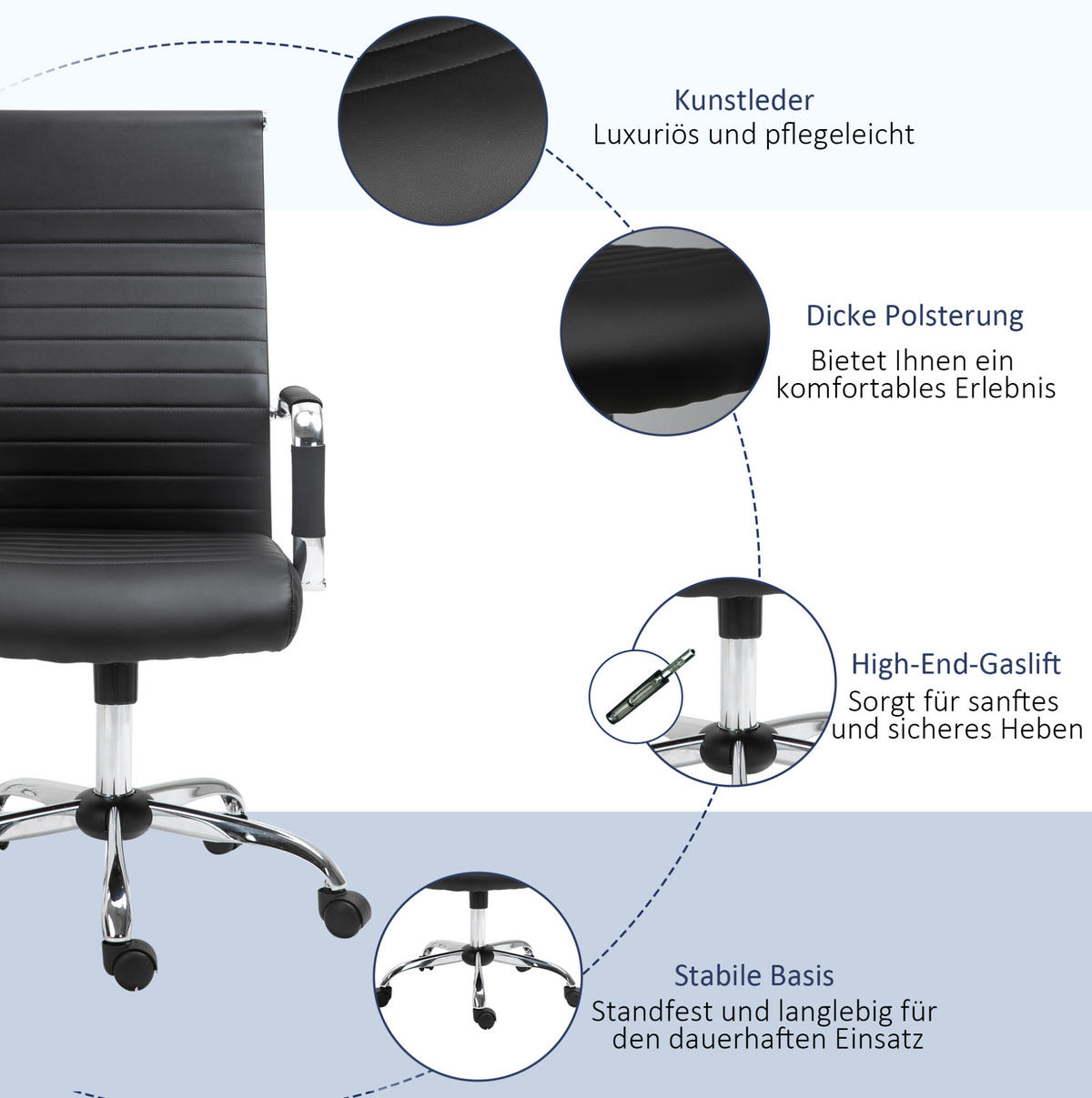 BÜROSTUHL ergonomisch höhenverstellbar mit Wippfunktion Schwarz - Schwarz, Metall (62/114/54cm) - Meubliv