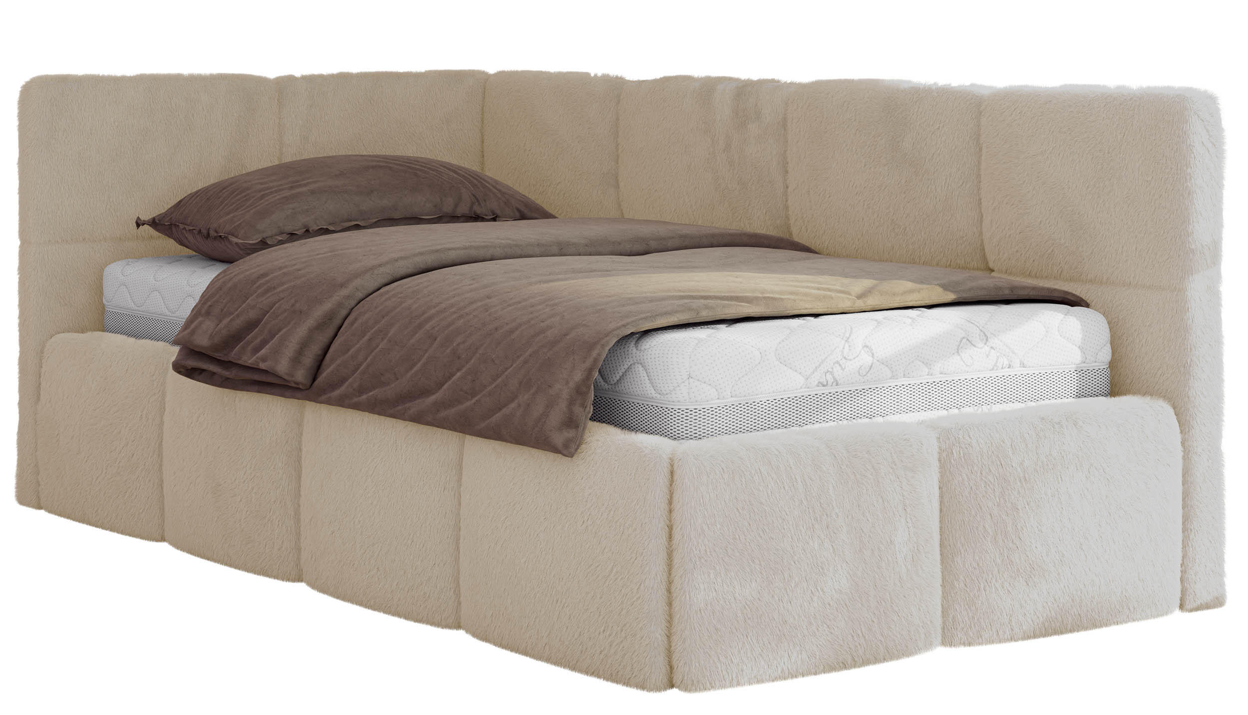 JUGENDBETT ARVO 90/200 - Creme Plüsch - Foam-Matratze - Links Seite - Creme, Textil (90/200cm) - MKS