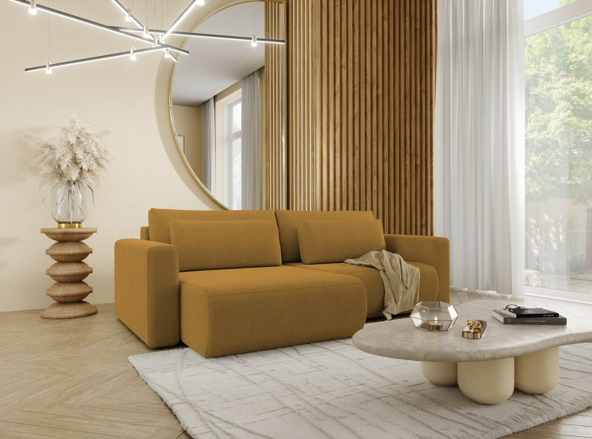 ECKSOFA mit Schlaffunktion 5-Sitzer Gelb - Gelb, Textil (240/149cm) - Furnisell